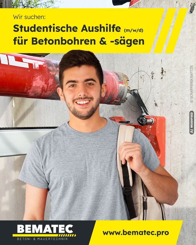 Stellenanzeige für studentische Aushilfe beim Betonbohren und Betonsägen