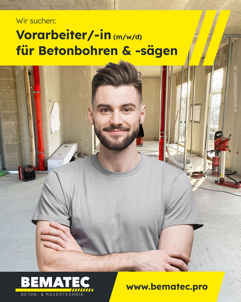 Stellenanzeige für Vorarbeiter im Betonbohren und Betonsägen